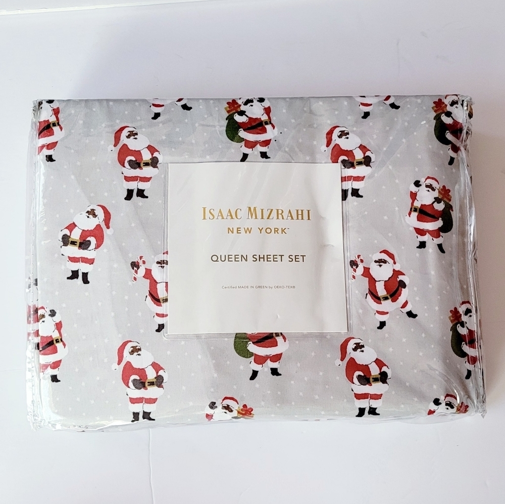 Isaac Mizrahi Queen size Santa print set